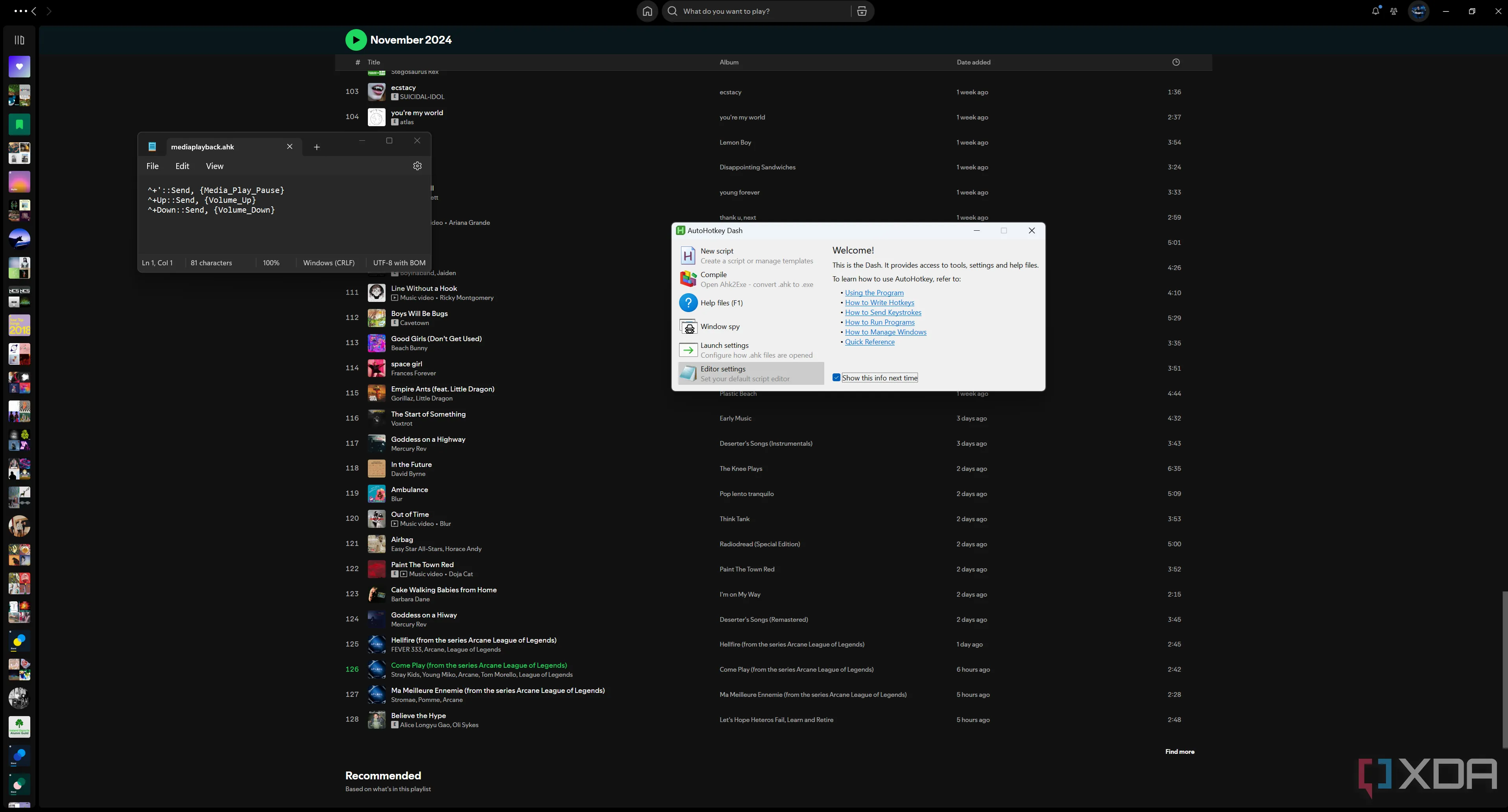 Giao diện AutoHotkey với các điều khiển media và tích hợp Spotify