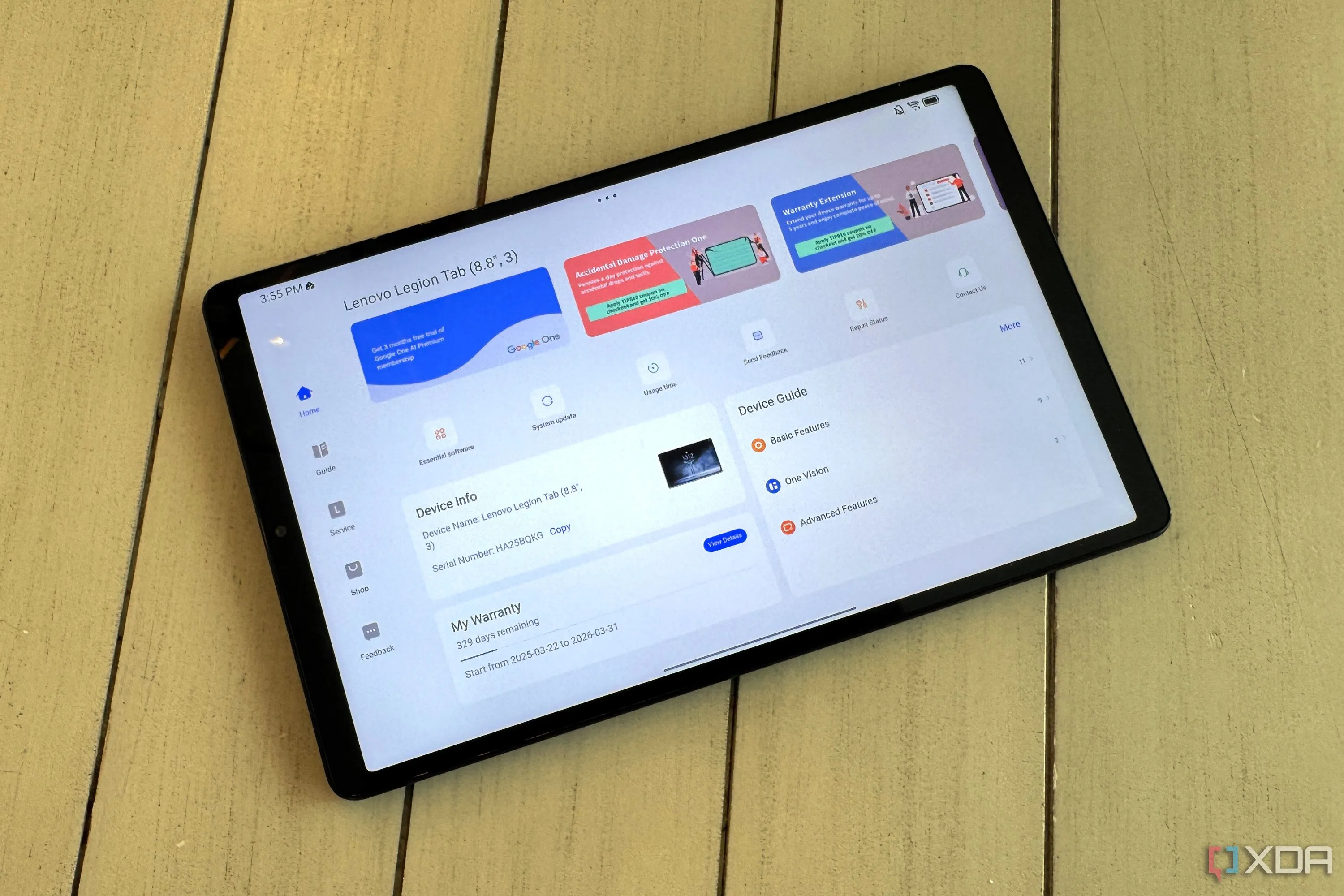 Giao diện cài đặt cập nhật phần mềm trên màn hình Lenovo Legion Tab Gen 3, cho thấy máy tính bảng đã nâng cấp lên Android 15.