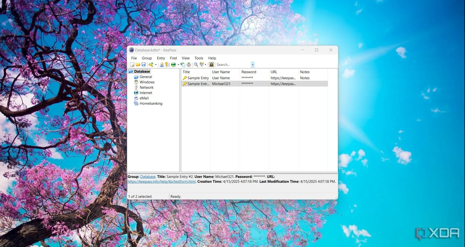 Giao diện chính của trình quản lý mật khẩu KeePass trên Windows 11