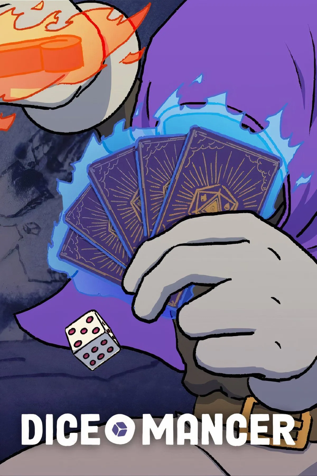 Giao diện chơi game Diceomancer với các thẻ bài và xúc xắc One Die, thể hiện cơ chế xây dựng bộ bài độc đáo.