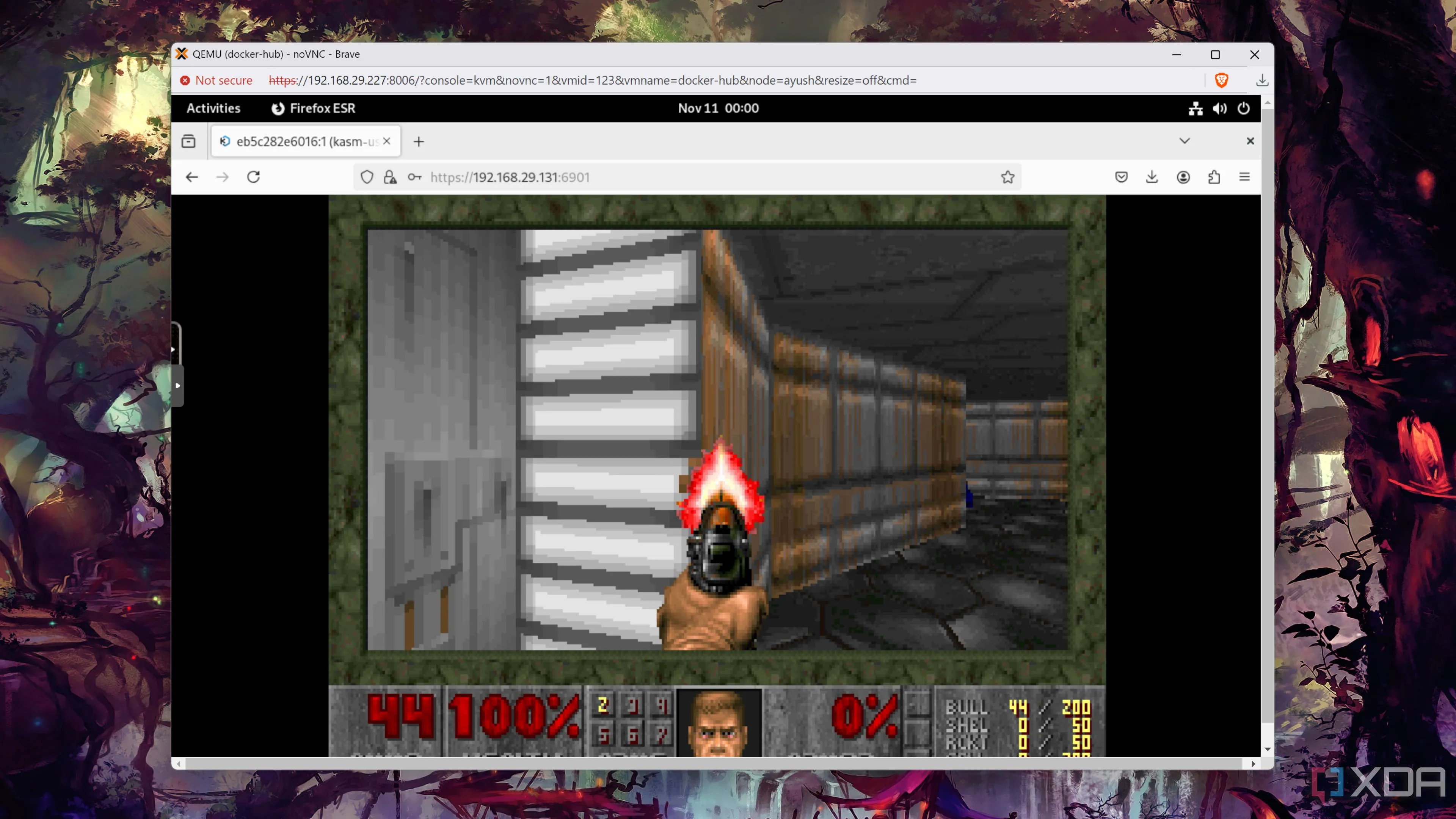 Giao diện đồ họa pixel quen thuộc của tựa game DOOM gốc, thể hiện gameplay bắn súng góc nhìn thứ nhất đặc trưng và tầm ảnh hưởng của nó trong lịch sử game.