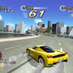 Giao diện gameplay sống động của tựa game đua xe OutRun 2006: Coast 2 Coast trên Xbox gốc
