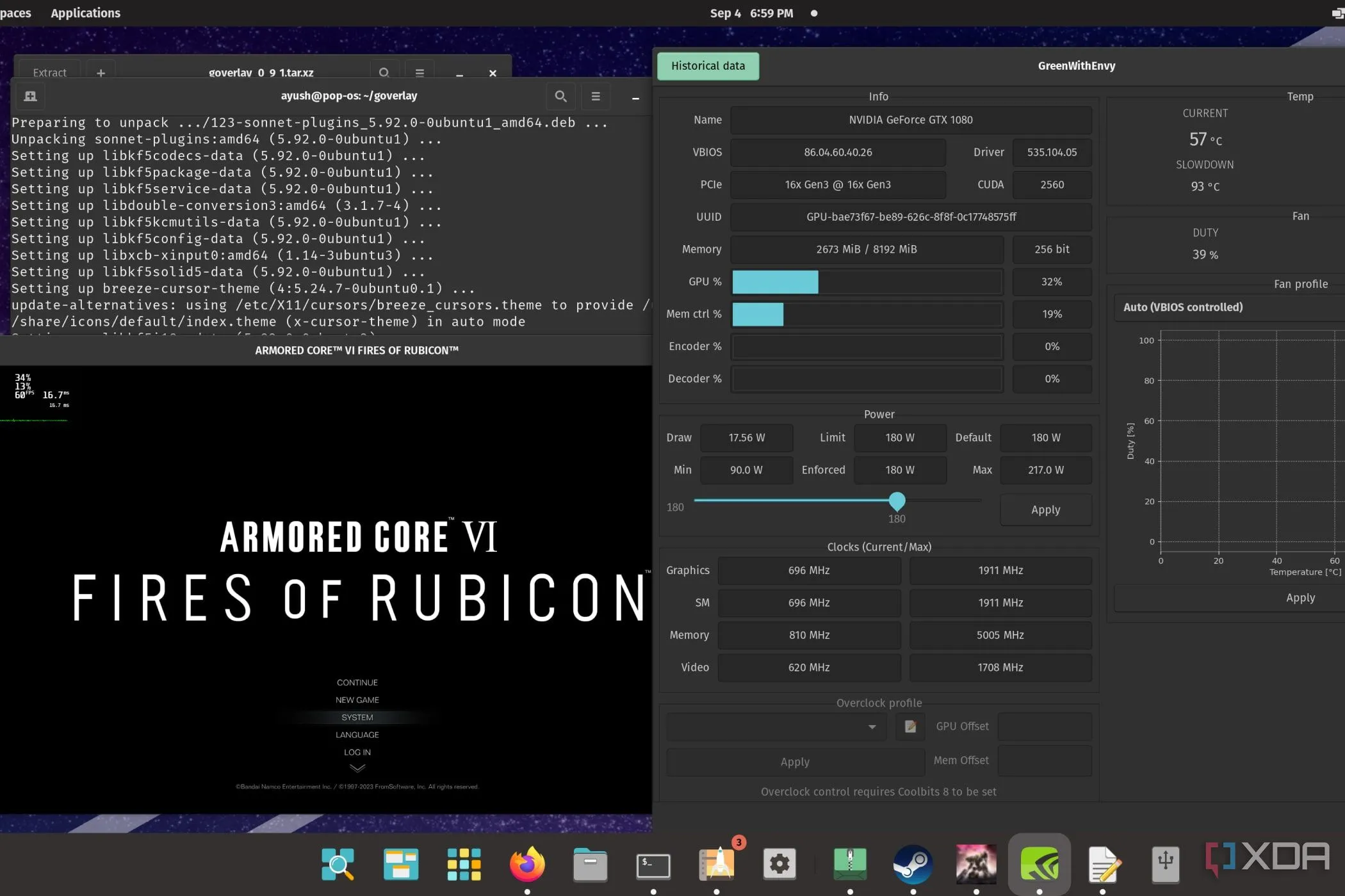 Giao diện Pop!_OS hiển thị các công cụ tùy chỉnh và cài đặt dành cho game thủ trên Linux.