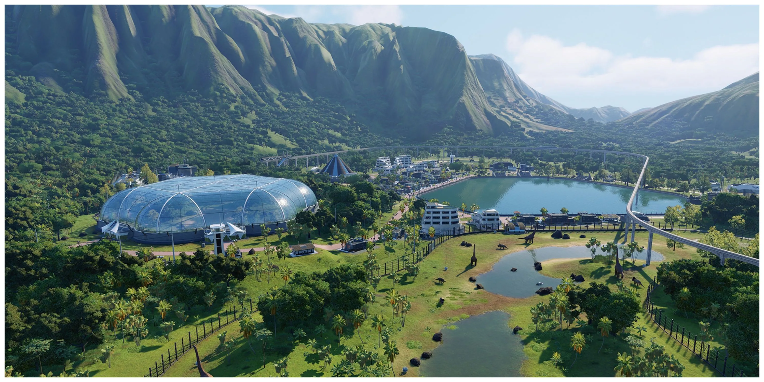 Giao diện quản lý và xây dựng công viên khủng long chi tiết trong Jurassic World Evolution 2