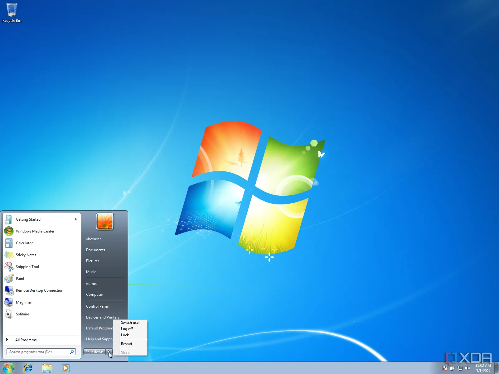 Giao diện Start Menu của Windows 7, hệ điều hành mà bộ lọc âm thanh khắc phục lỗi Janet Jackson được duy trì và phát triển