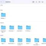 Giao diện thư mục OneDrive hiển thị trong Finder trên macOS, minh họa khả năng đồng bộ hóa của OneDrive với ổ đĩa ngoài APFS.