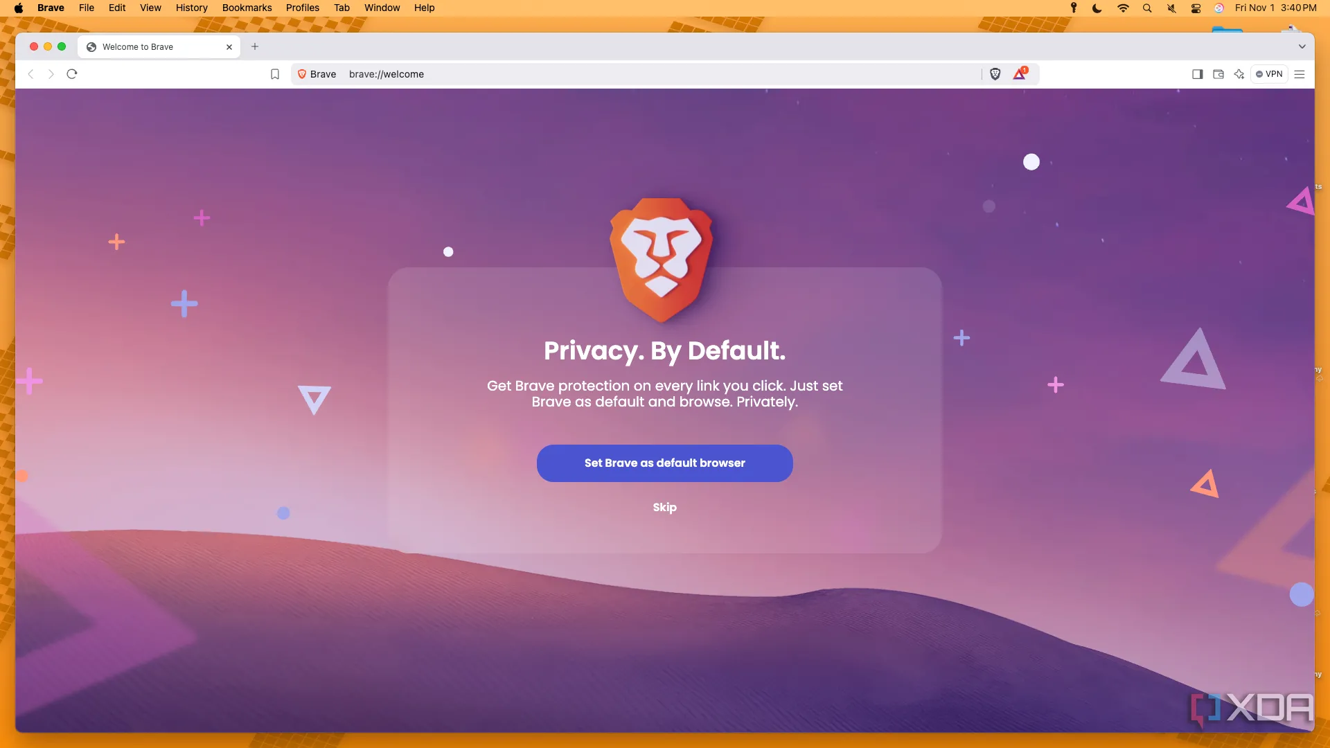 Giao diện trình duyệt Brave trên macOS, minh họa khả năng bảo vệ dữ liệu khỏi Microsoft Recall.