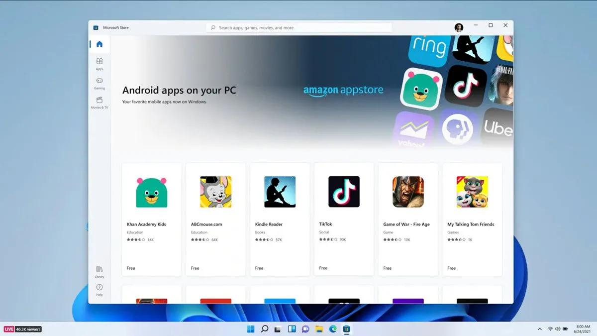Giao diện ứng dụng Android trên Windows 11 minh họa tính năng WSA