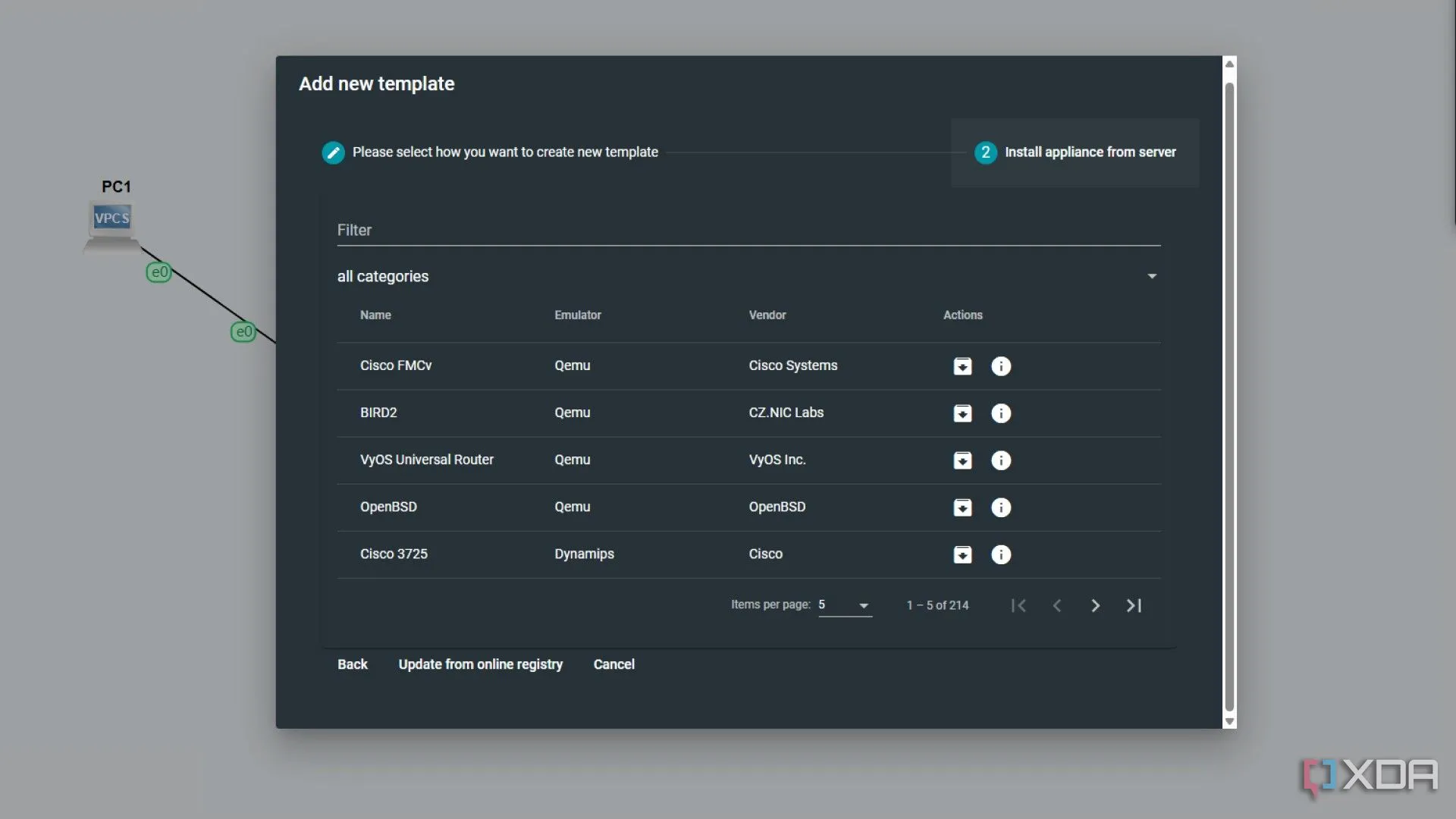 Giao diện Web GUI của GNS3 để thêm các template thiết bị mạng mới