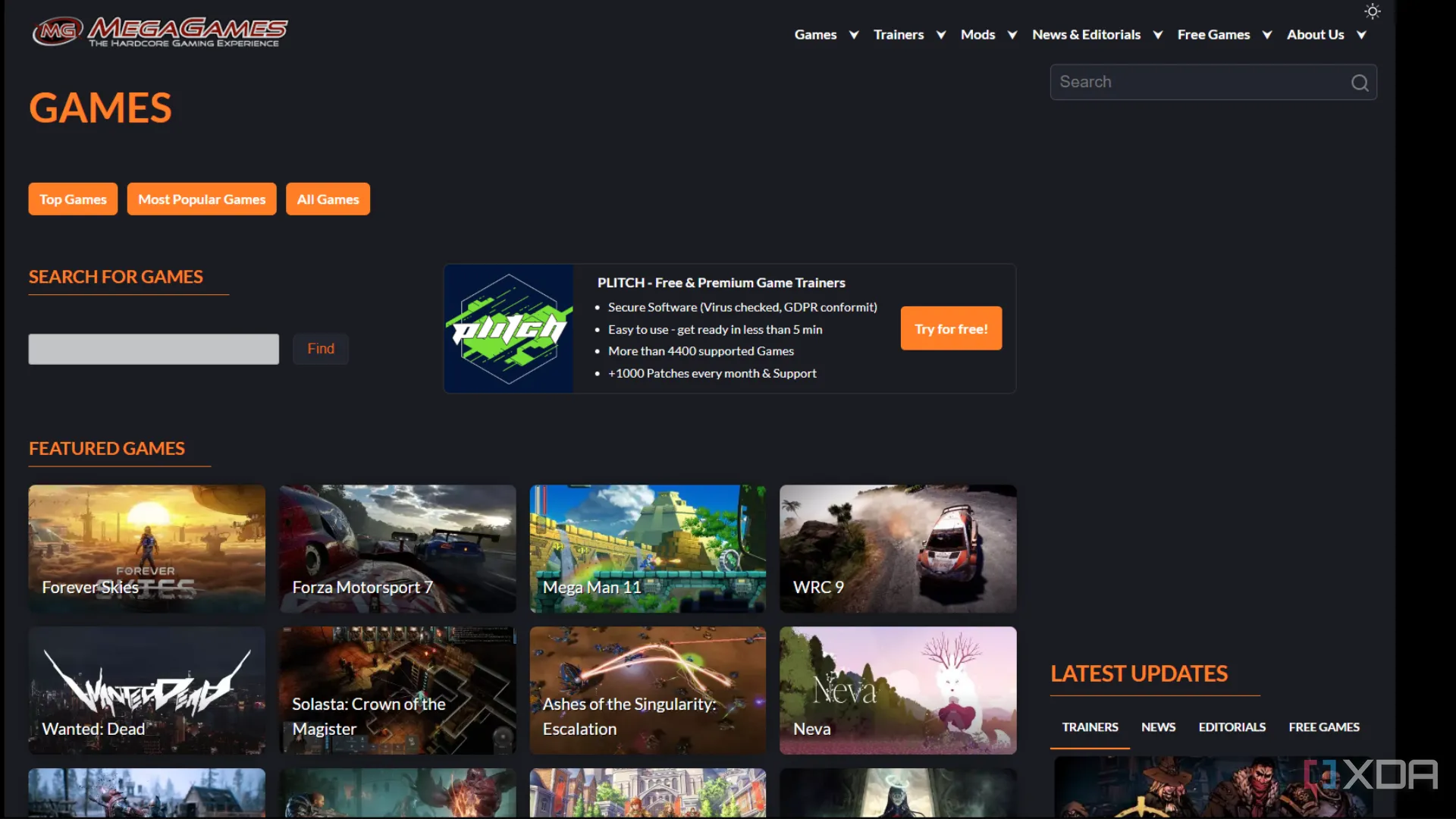 Giao diện website Mega Games với các trò chơi miễn phí