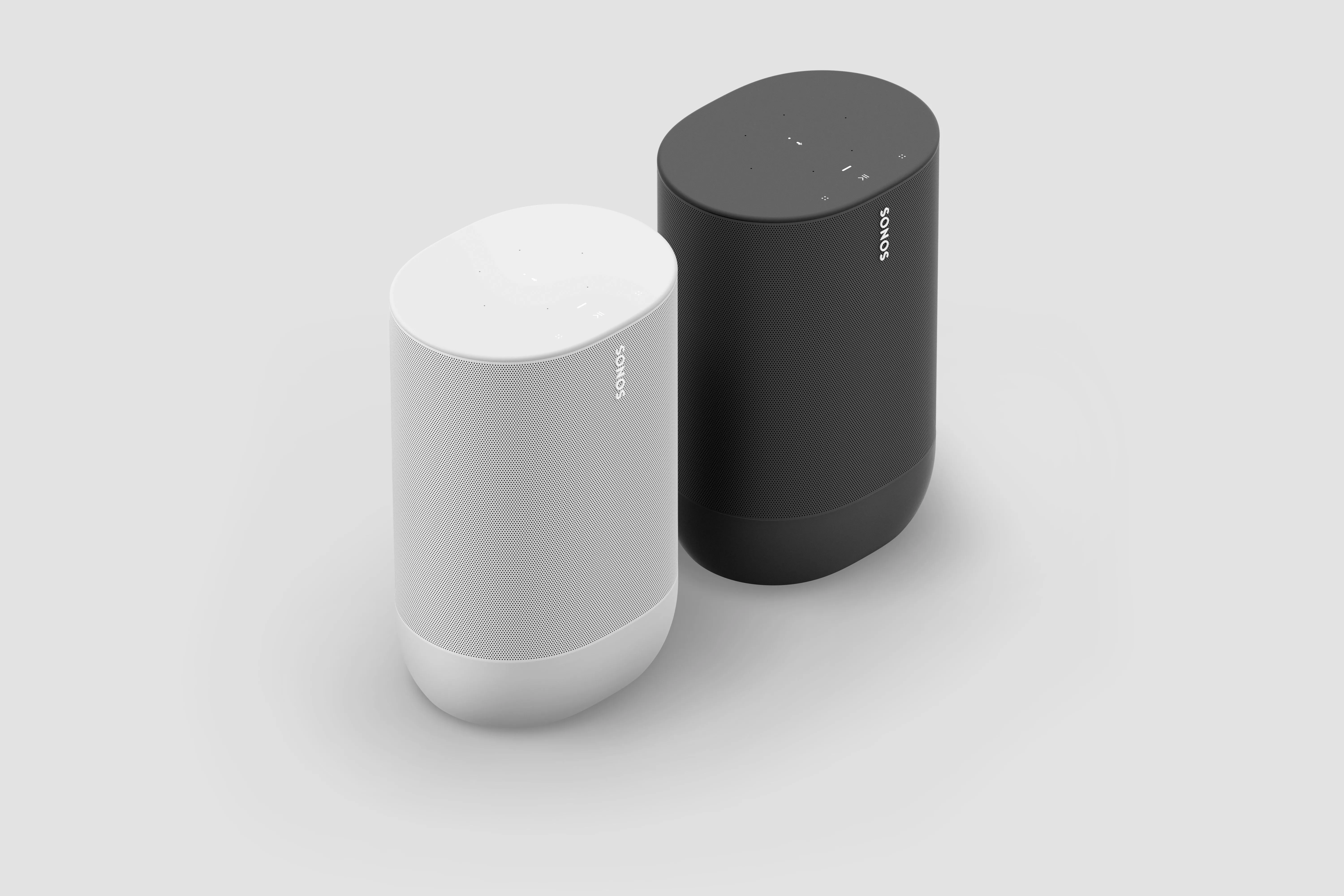 Hai loa di động thông minh Sonos Move 2 với các màu Lunar White và Shadow Black