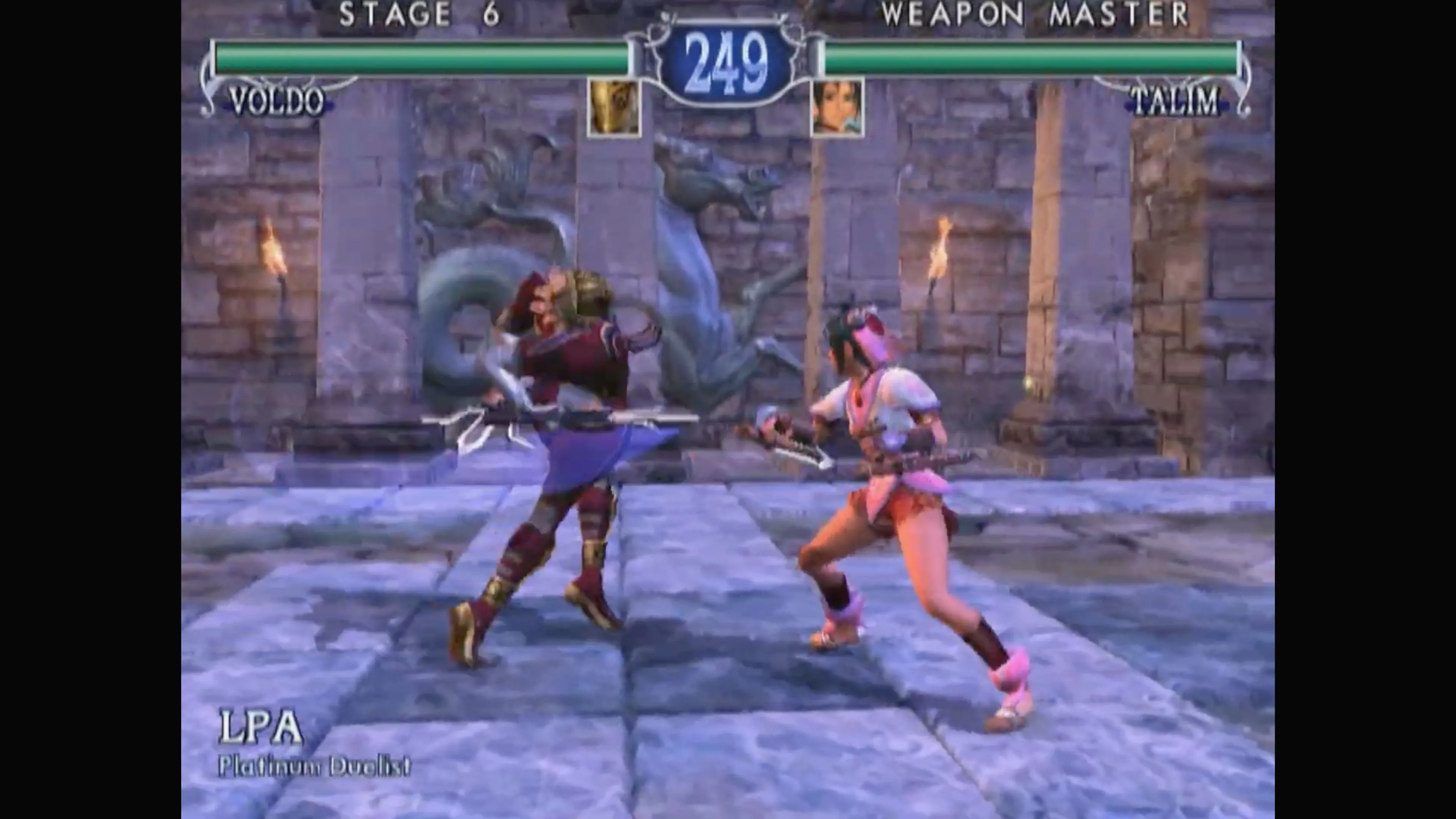Hiển thị nhân vật và môi trường trong SoulCalibur II, cho thấy chất lượng đồ họa giả lập