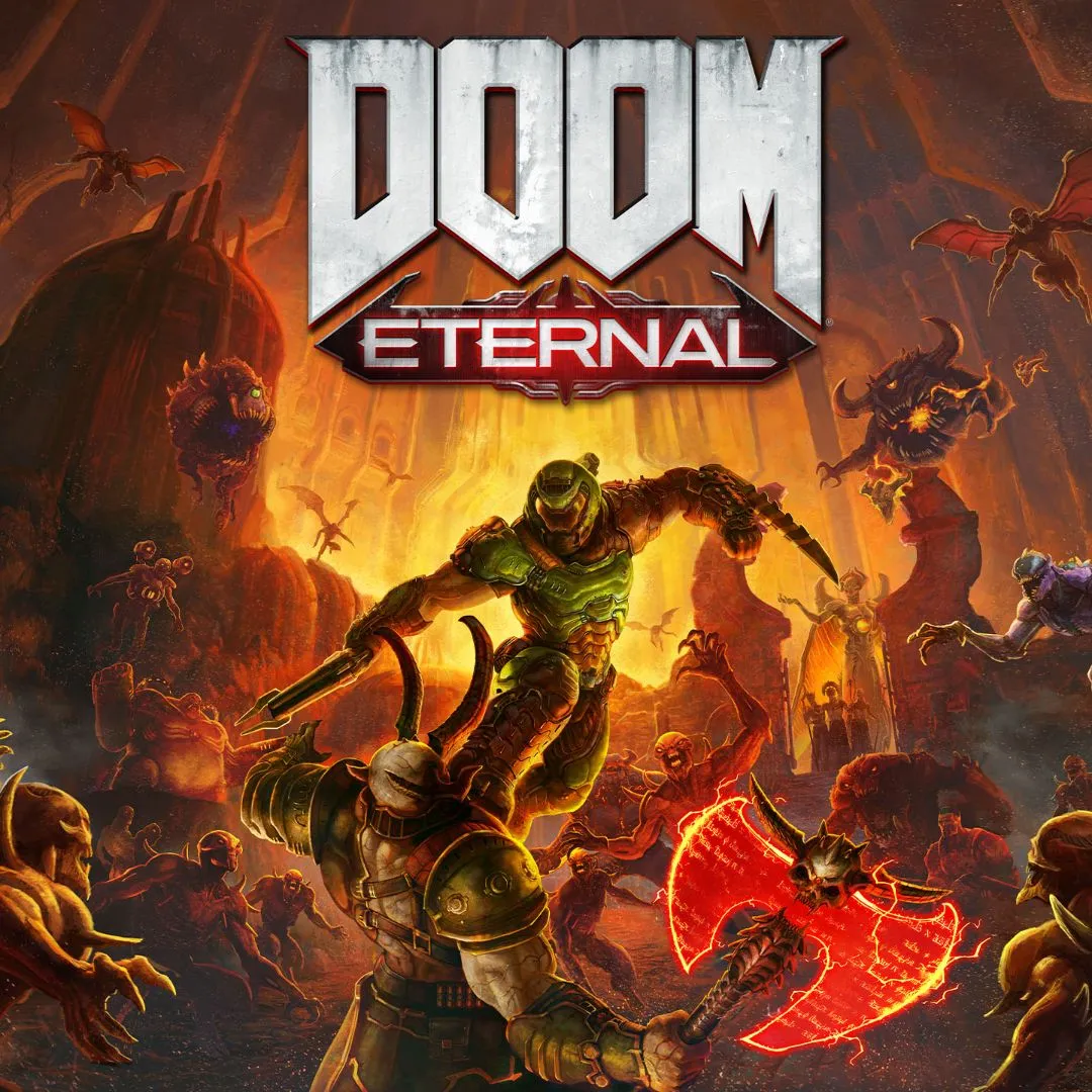 Hình ảnh bìa game Doom Eternal, được biết đến với khả năng tối ưu đồ họa xuất sắc