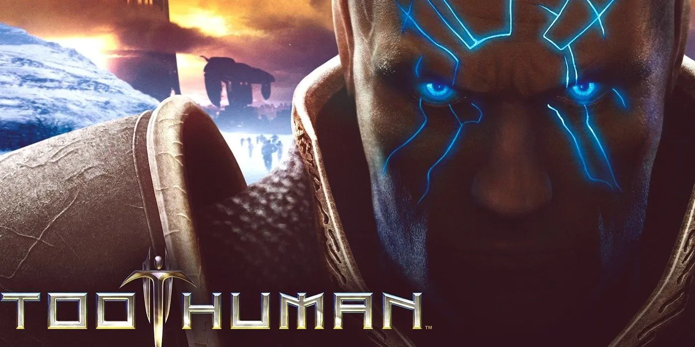 Hình ảnh bìa game Too Human với nhân vật chính và hình ảnh hành động