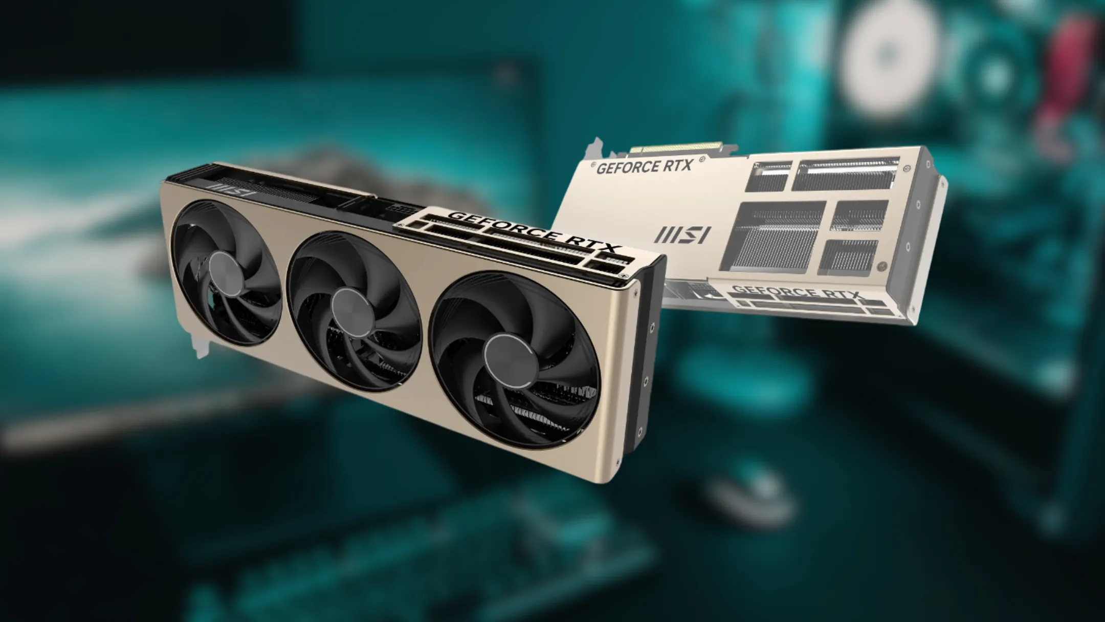 Hình ảnh cận cảnh card đồ họa MSI RTX 5070 Ti với hệ thống tản nhiệt ba quạt và thiết kế tinh tế