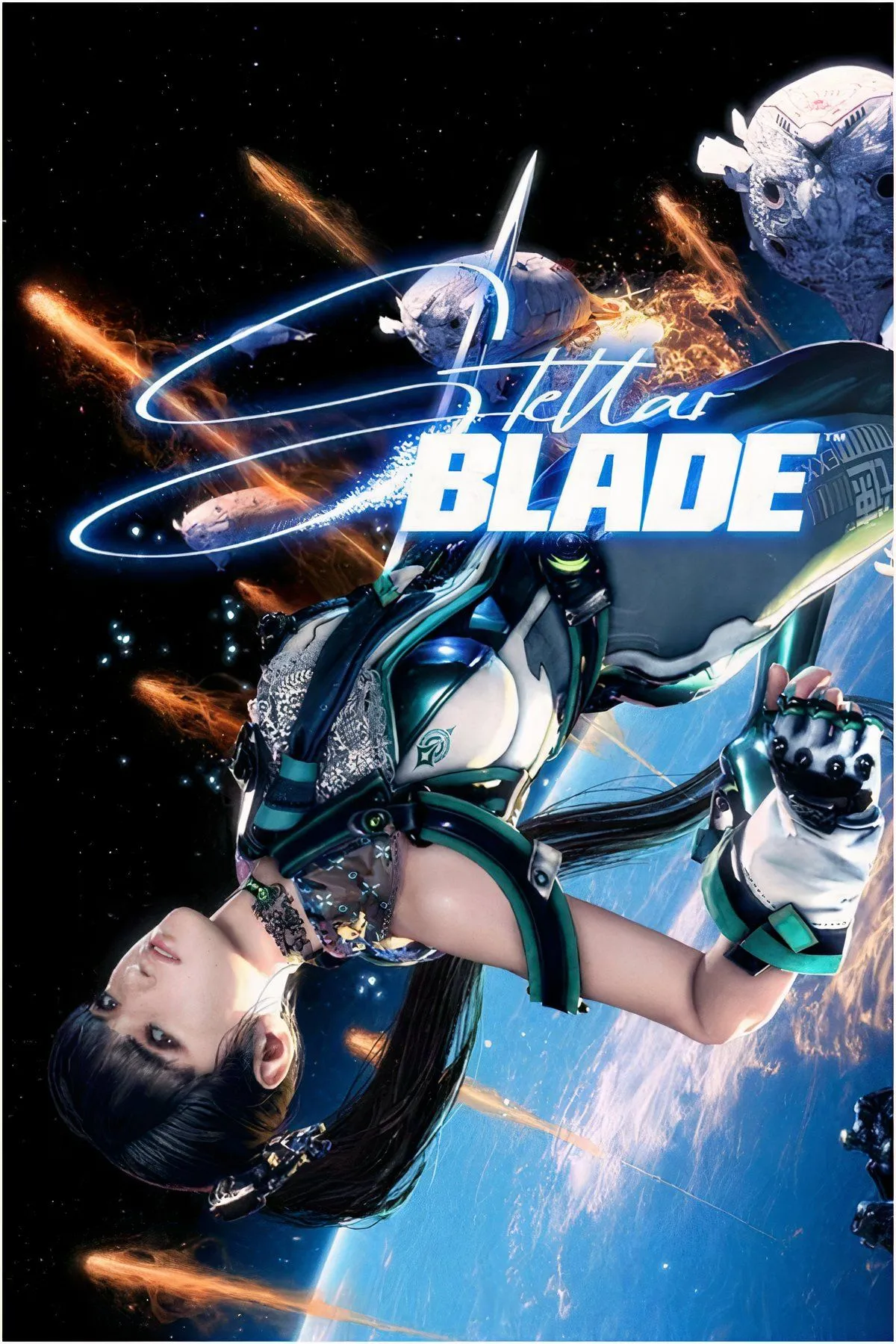 Hình ảnh collage từ Stellar Blade, giới thiệu nhân vật chính và phong cách đồ họa