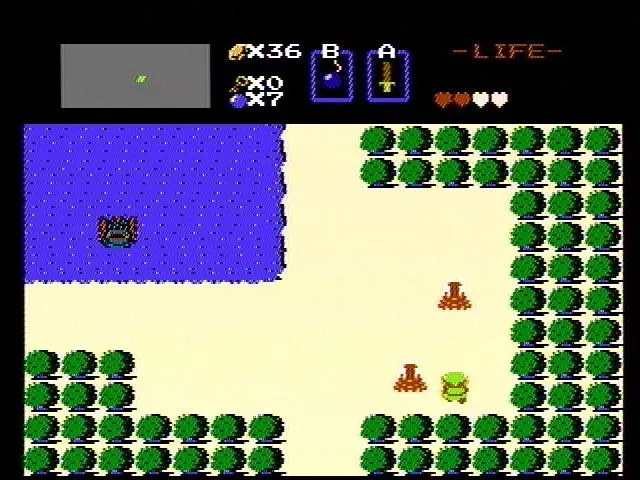Hình ảnh đặc trưng của The Legend of Zelda, thể hiện phong cách đồ họa pixel và thế giới phiêu lưu rộng lớn, một trong những game Nintendo kinh điển nhất mọi thời đại.