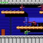 Hình ảnh game Bionic Commando trên NES, nhân vật chính sử dụng cánh tay bionic để đu qua các chướng ngại vật.