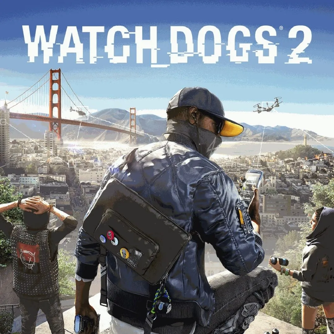 Hình ảnh game Watch Dogs 2, thể hiện nhân vật chính Marcus Holloway đang hack trong khung cảnh thành phố San Francisco.