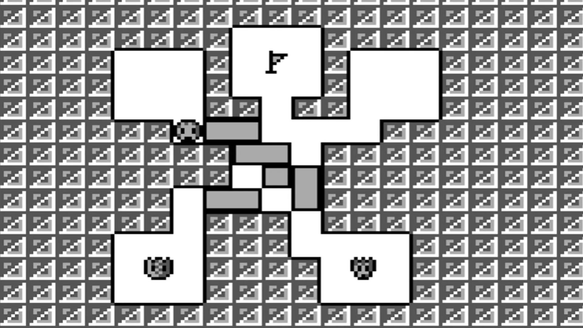 Hình ảnh gameplay của Amazing Tater, một trò chơi giải đố trên Game Boy với nhân vật chính là củ khoai tây trong mê cung.