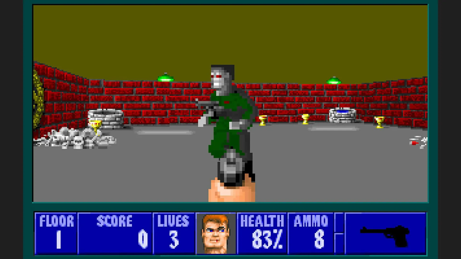 Hình ảnh gameplay của Wolfenstein 3D, tựa game FPS kinh điển làm nền tảng cho Super Noah's Ark 3D.