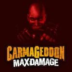 Hình ảnh gameplay hỗn loạn trong Carmageddon Max Damage với các xe đua va chạm và phá hủy nhau