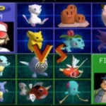 Hình ảnh gameplay trong game Pokémon Stadium trên Nintendo 64, thể hiện tính năng kết nối với Game Boy thông qua Transfer Pack
