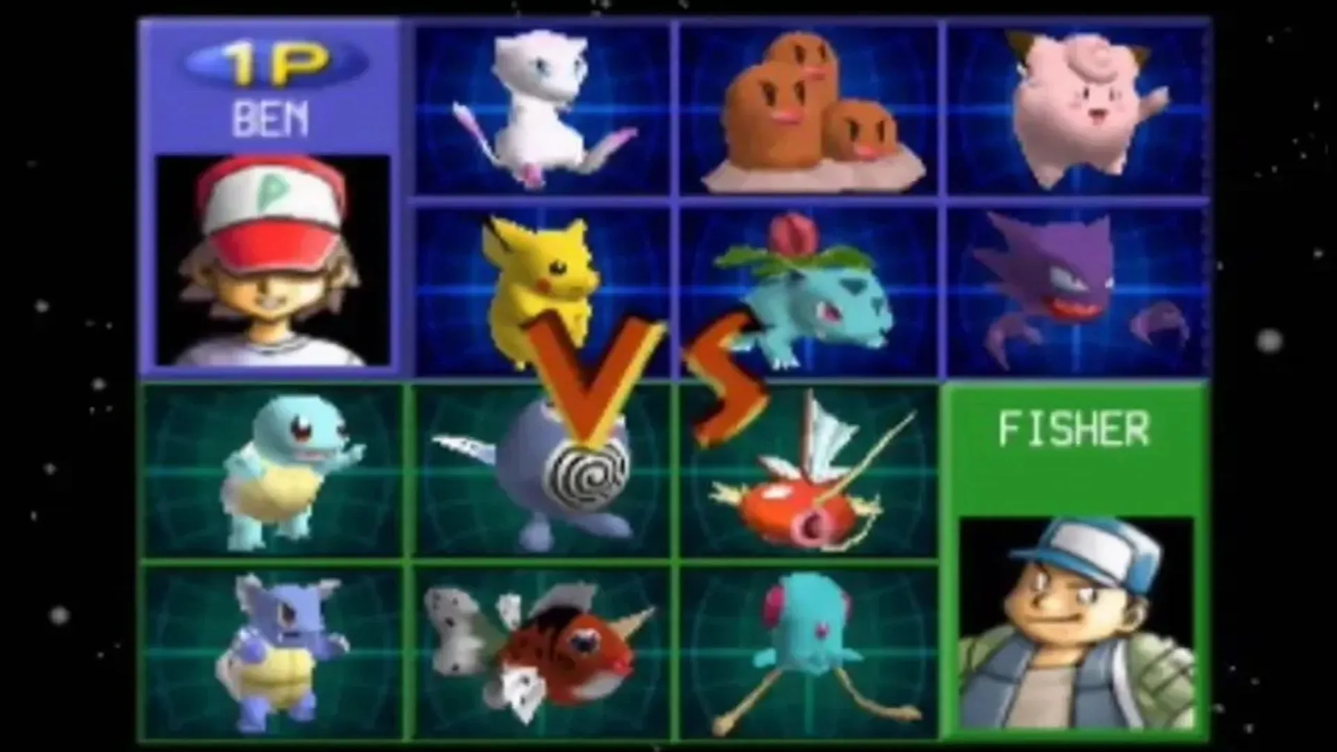 Hình ảnh gameplay trong game Pokémon Stadium trên Nintendo 64, thể hiện tính năng kết nối với Game Boy thông qua Transfer Pack