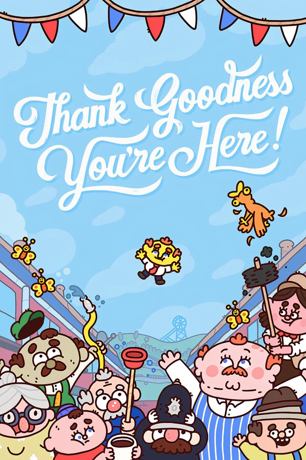 Hình ảnh nhân vật hoạt hình ngộ nghĩnh trong game hài hước Thank Goodness You're Here!