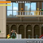 Hình ảnh nhân vật Joe Osugi vượt qua các màn chơi và đối đầu với kẻ thù trong game Ninja Five-O trên GBA.