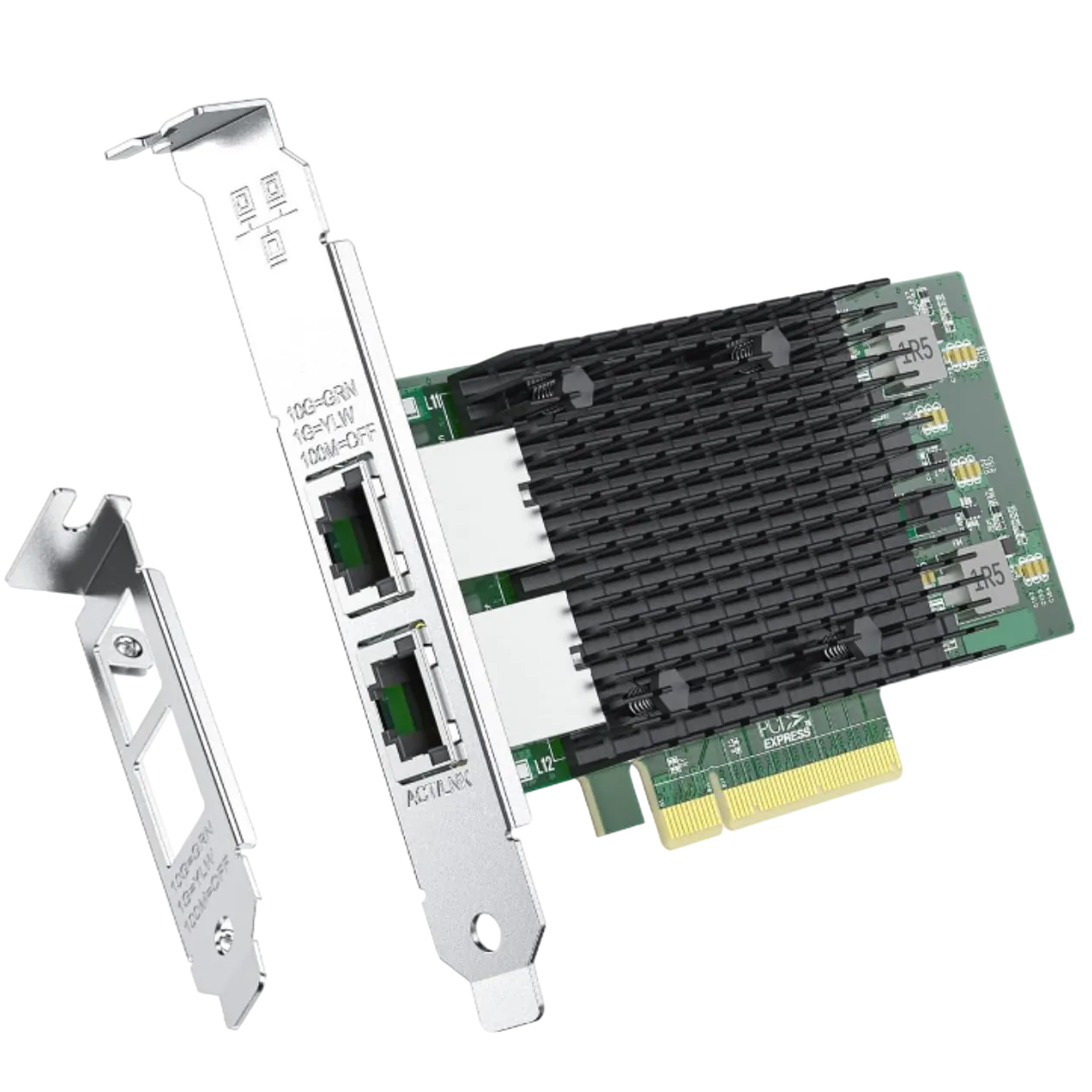 Hình ảnh render trong suốt của card mạng Ipolex 10GbE hai cổng RJ45.