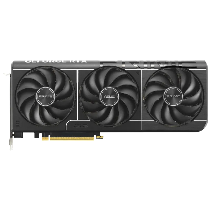 Hình ảnh thực tế card Asus Prime GeForce RTX 5070 nhìn từ mặt trước và quạt