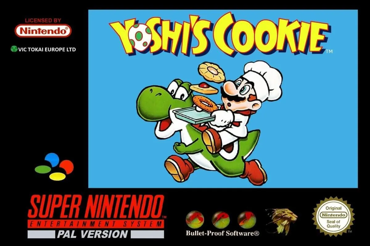 Hộp bìa game Yoshi's Cookie phiên bản PAL trên SNES