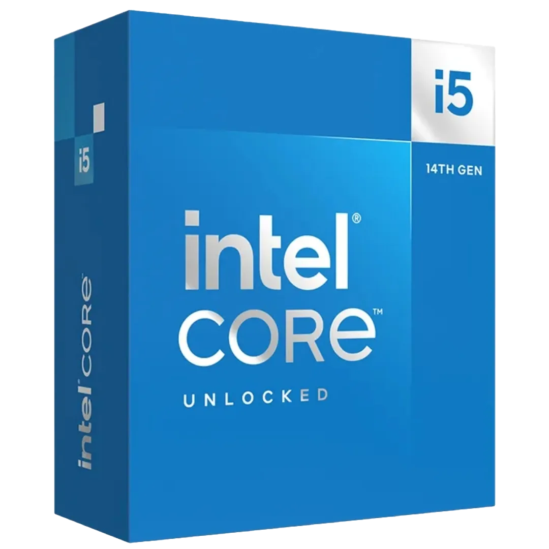 Hộp đóng gói CPU Intel Core i5-14600K với hình ảnh chip và logo Intel