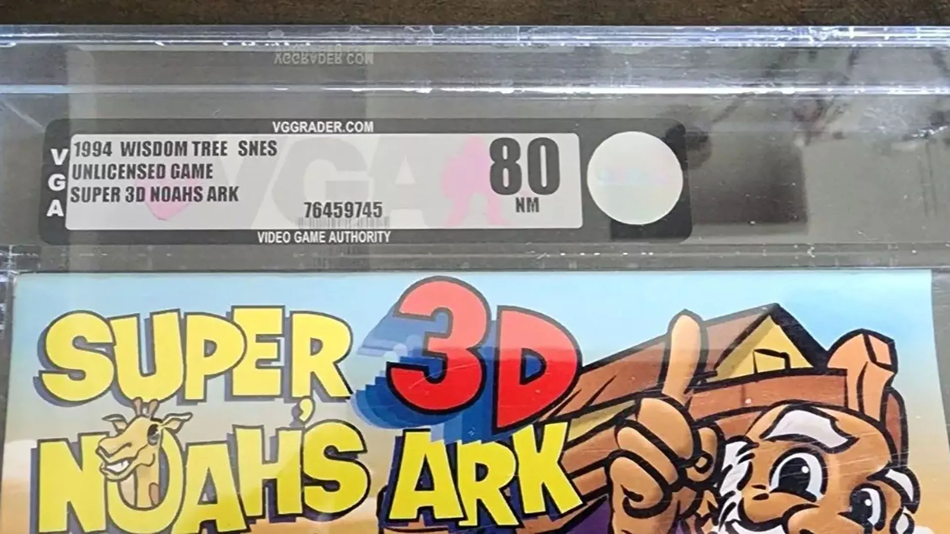Hộp game Super Noah's Ark 3D trên SNES, một món đồ sưu tầm quý hiếm trong cộng đồng game thủ.