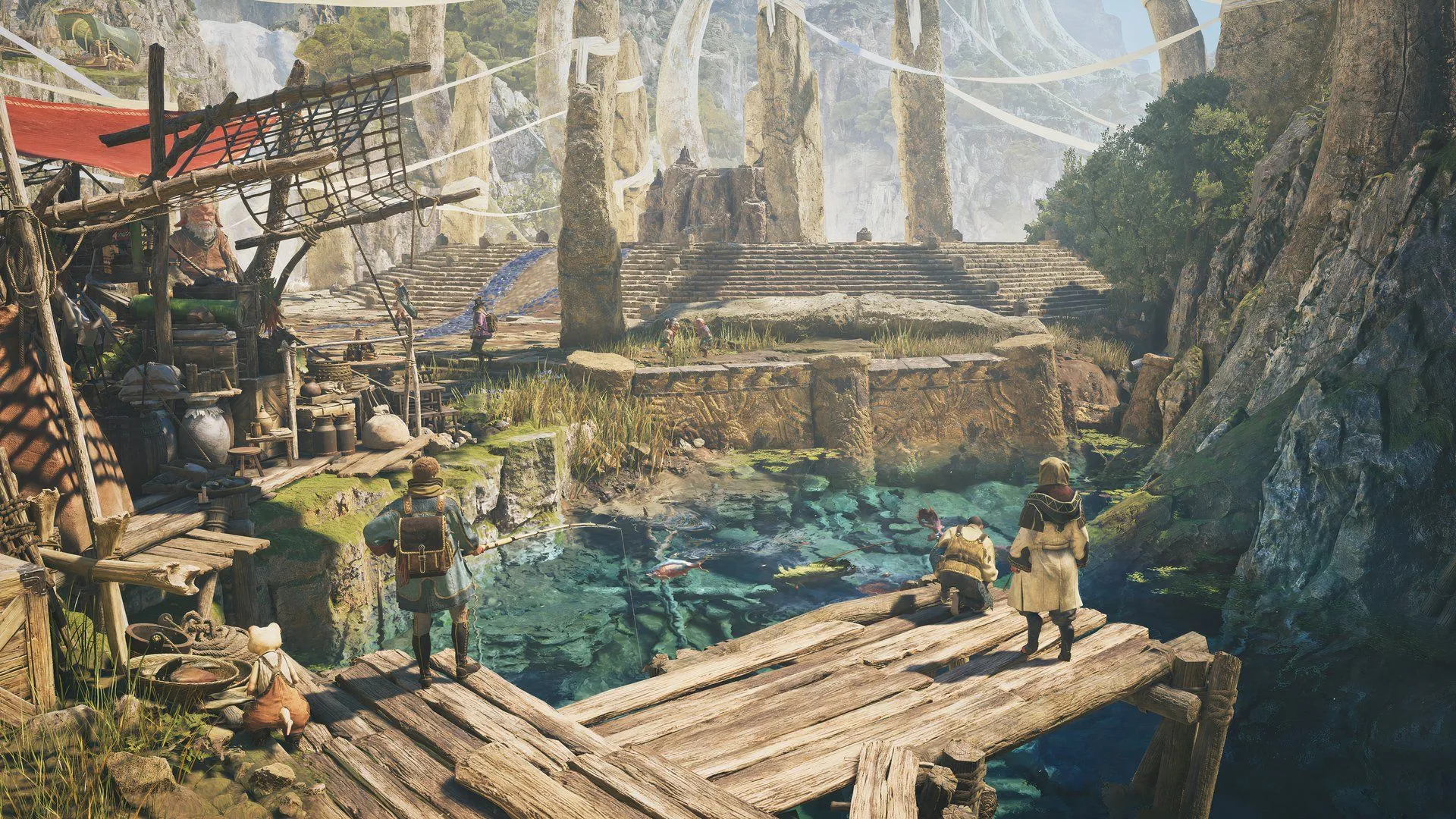 Khu vực trung tâm Grand Hub trong Monster Hunter Wilds, minh họa thế giới game qua âm nhạc OST