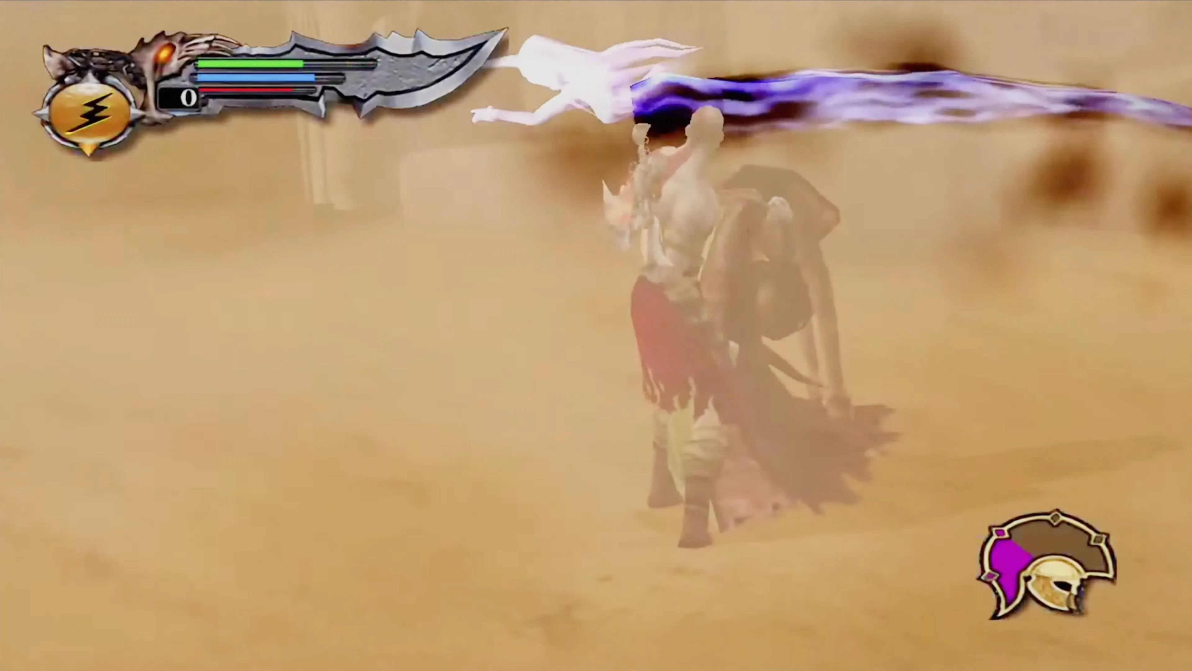 Kratos đang sử dụng phép thuật trên một nhóm kẻ thù trong God of War (2005).