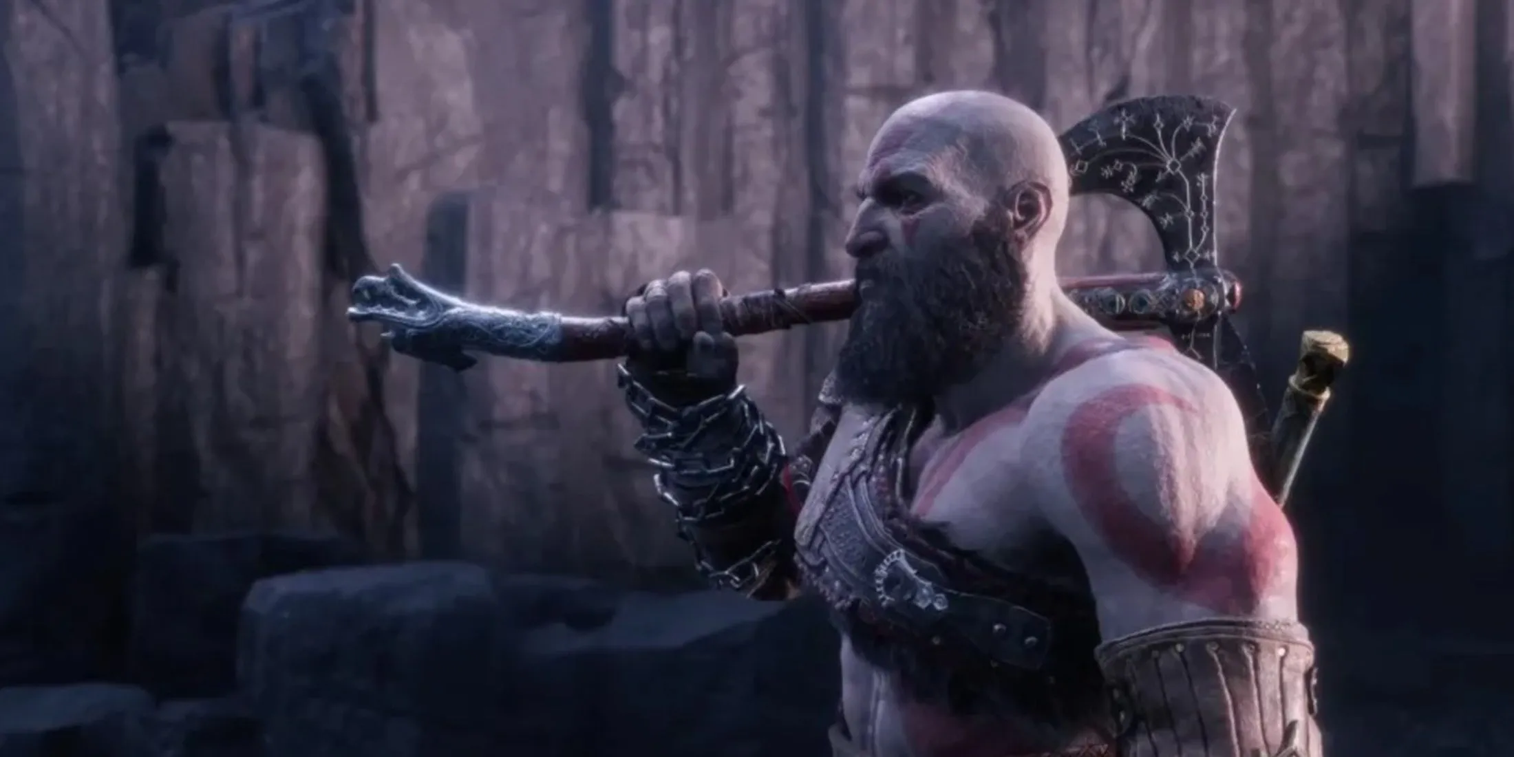 Kratos - nhân vật chính trong God of War Ragnarök với đồ họa chi tiết