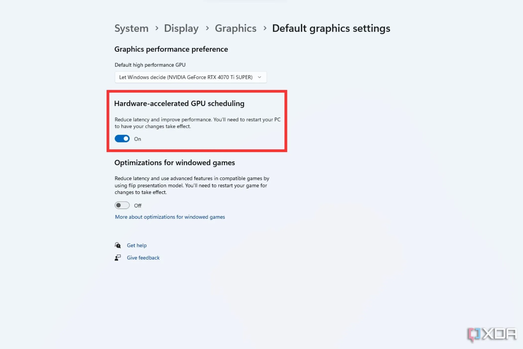 Lập lịch GPU tăng tốc phần cứng trong cài đặt đồ họa Windows
