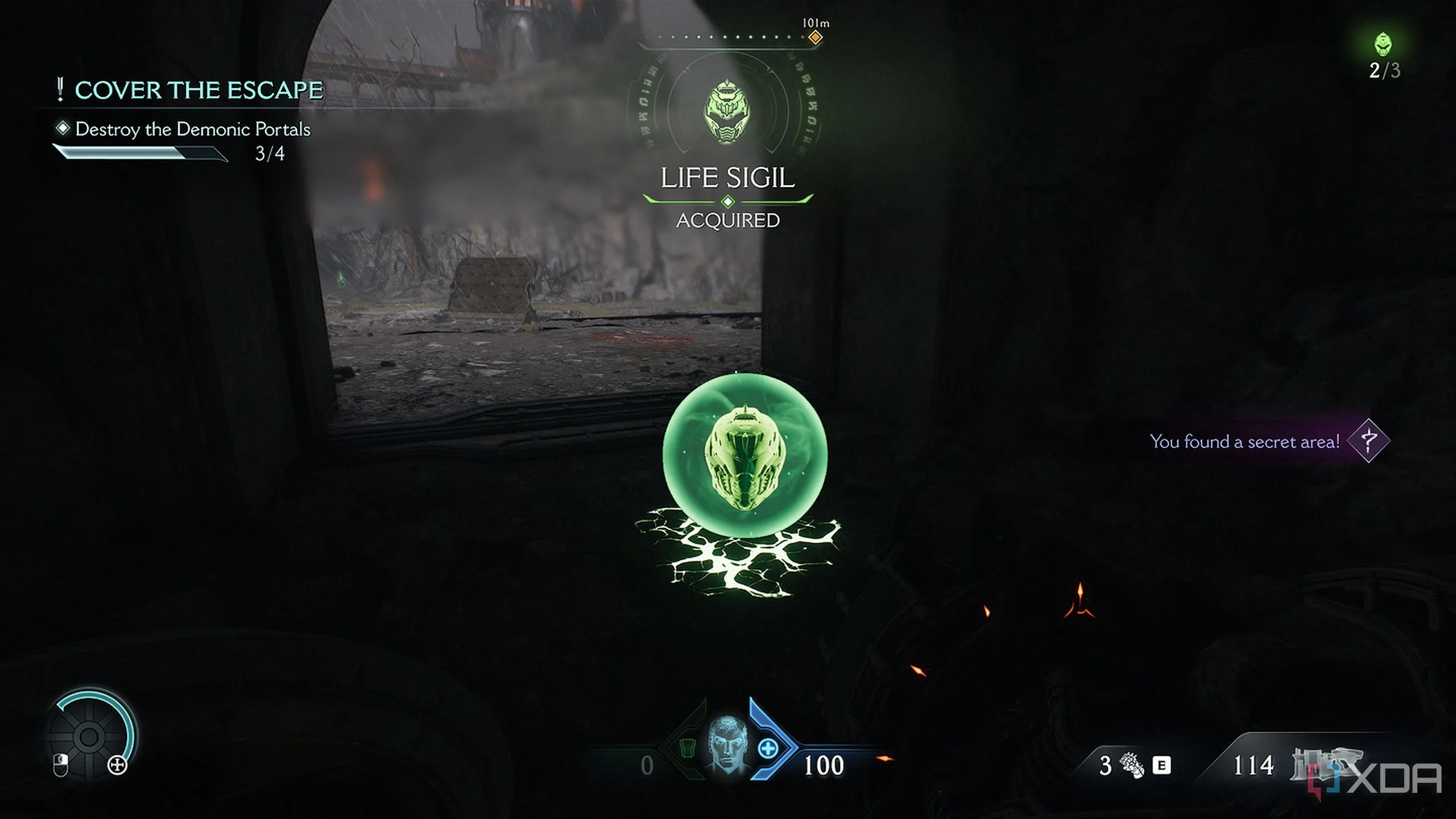 Life Sigil (1UP) được tìm thấy sau khi mở khóa cổng tím dưới tượng Sentinel Knight.