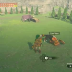 Link đang cho một chú chó ăn tại chuồng ngựa trong The Legend of Zelda: Tears of the Kingdom để tìm kho báu