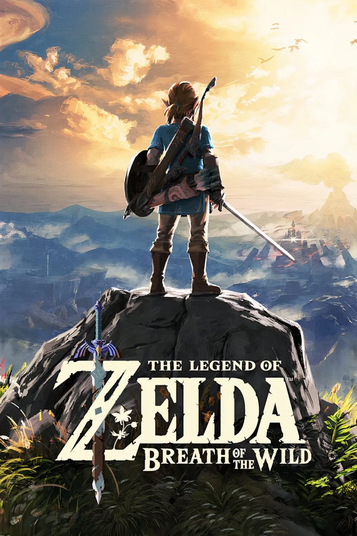 Link đang khám phá thế giới mở rộng lớn trong The Legend of Zelda: Breath of the Wild, với cảnh quan tuyệt đẹp và nhiều bí ẩn.