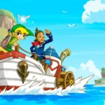Link và thuyền trưởng Linebeck trong thế giới biển của game The Legend of Zelda: Phantom Hourglass