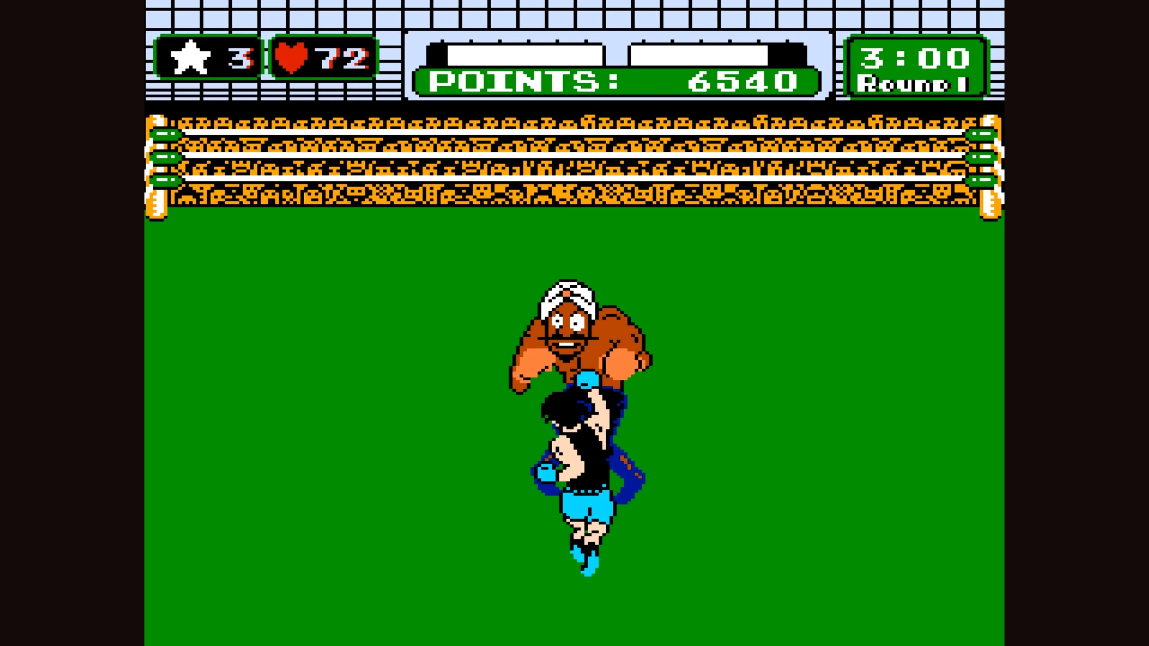 Little Mac đang đối đầu với một đối thủ đội khăn xếp trong Punch-Out!!.