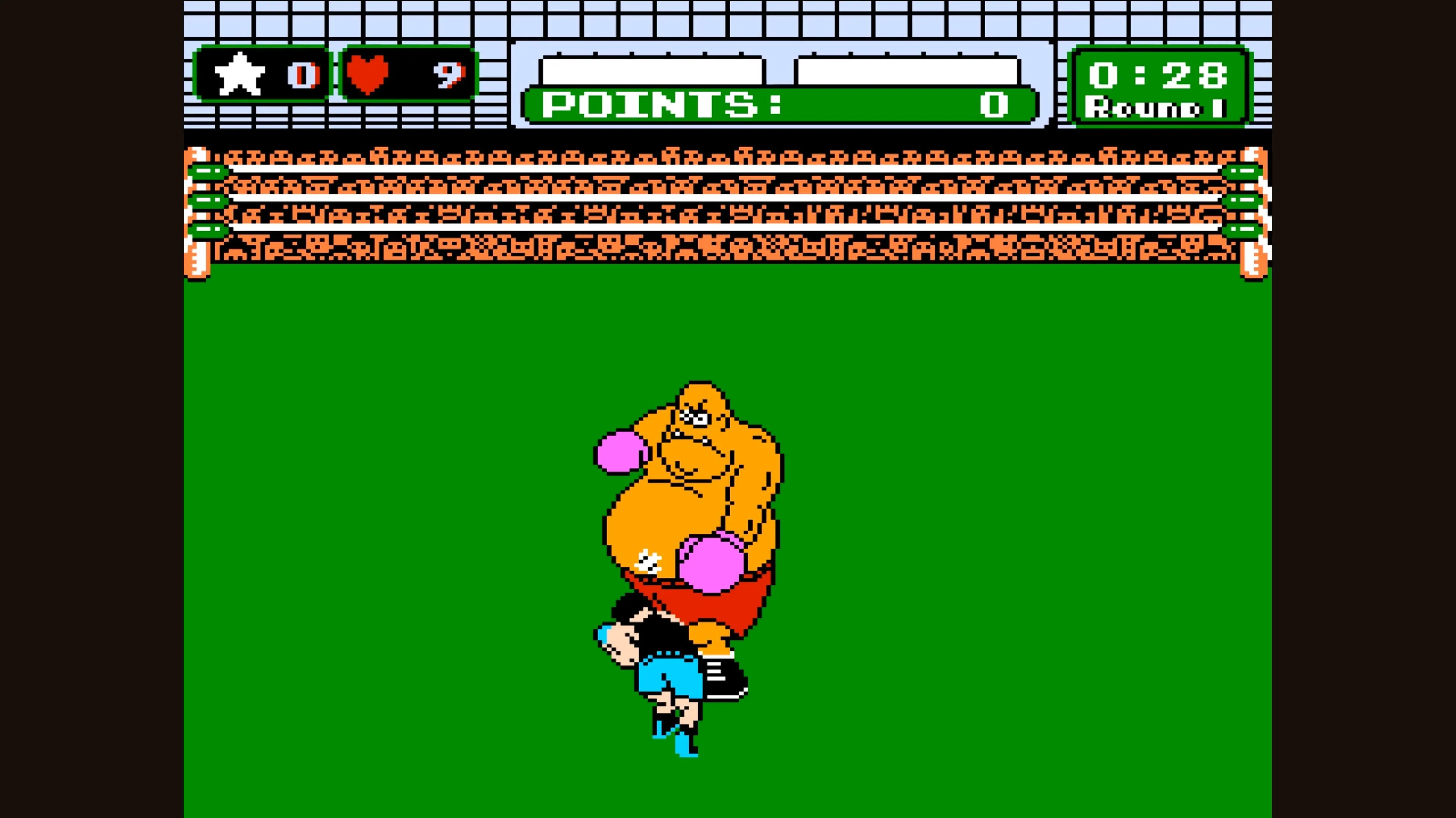 Little Mac đối đầu với một người đàn ông to lớn trên sàn đấu trong Punch-Out!!.