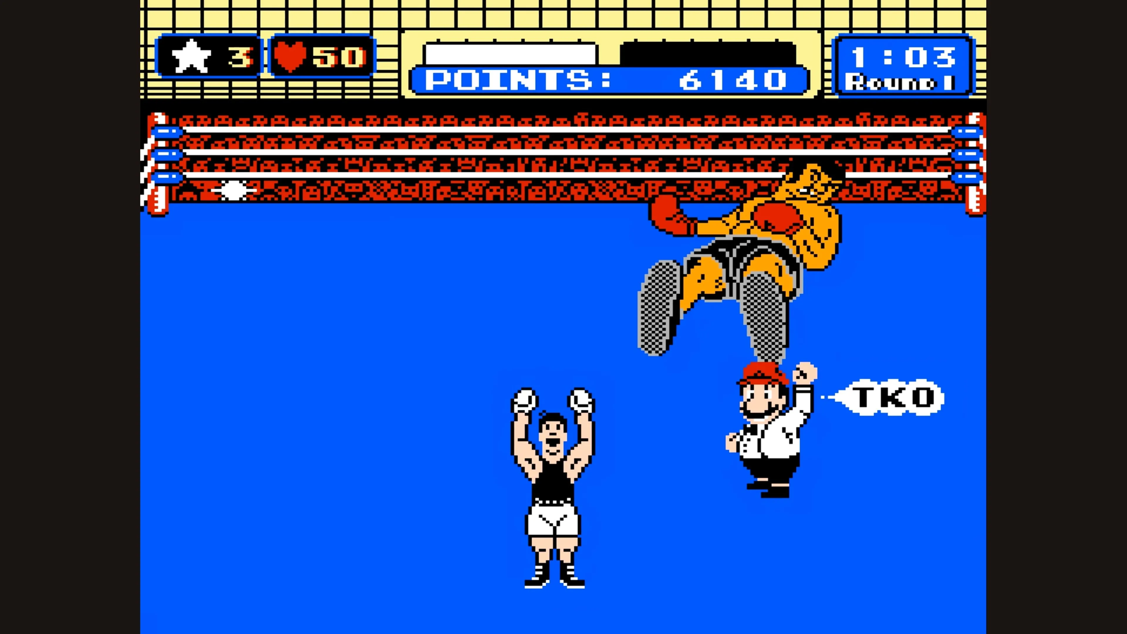 Little Mac hạ gục đối thủ bằng cú đấm cuối cùng trong game Punch-Out!!.