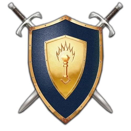 Logo Battle for Wesnoth với biểu tượng hiệp sĩ và phong cách đồ họa giả tưởng