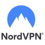 Logo NordVPN với biểu tượng ngọn núi trên nền xanh, thể hiện sự an toàn và uy tín của dịch vụ VPN hàng đầu
