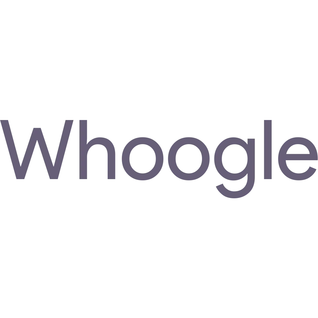 Logo Whoogle với hình kính lúp và chữ &quot;W&quot;, biểu trưng cho công cụ tìm kiếm tập trung vào quyền riêng tư