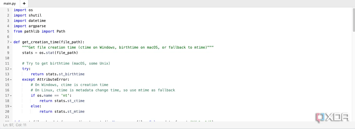 Mã Python sắp xếp và tổ chức file theo ngày